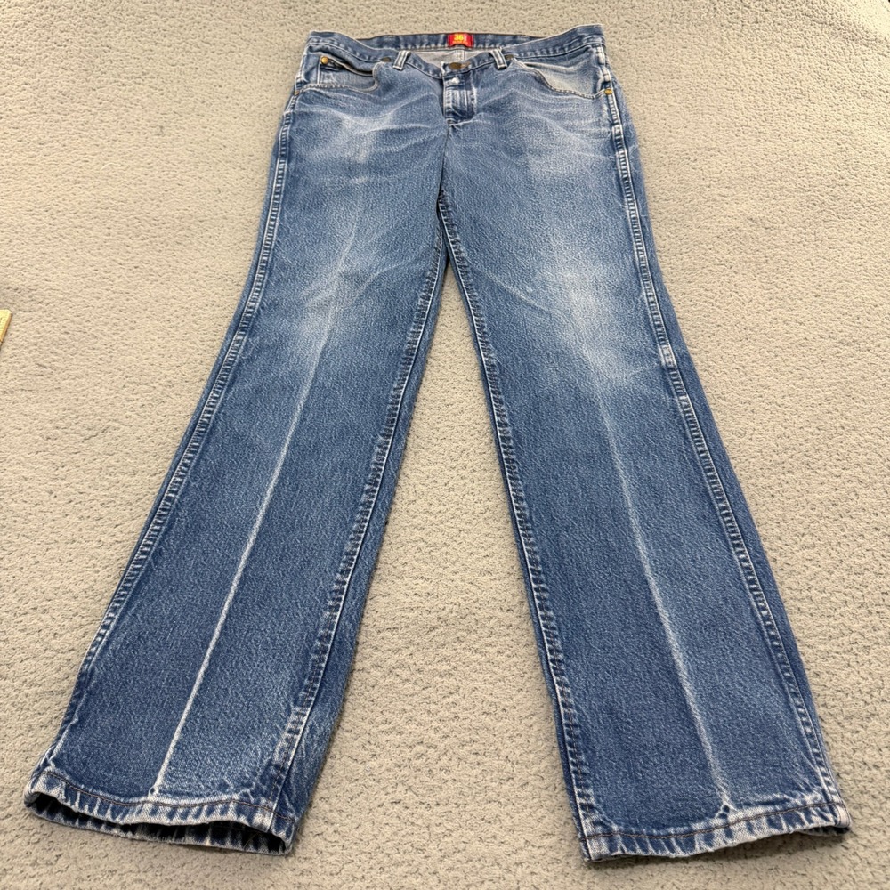 Wrangler 36MWZ Slim Fit Cowboy Cut Jeans Mens 35x32 Medium Wash Blue Denim